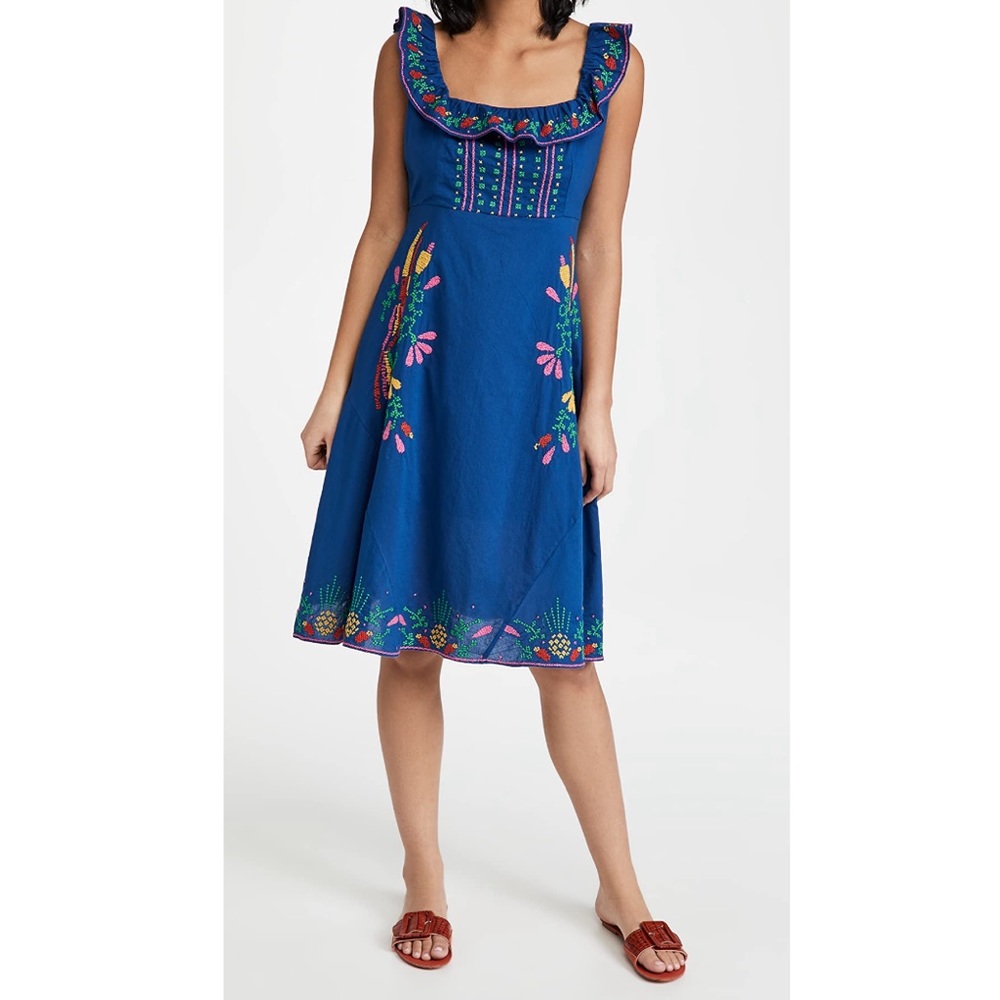 Farm Rio Cross Stitch Embroidered Midi Dress